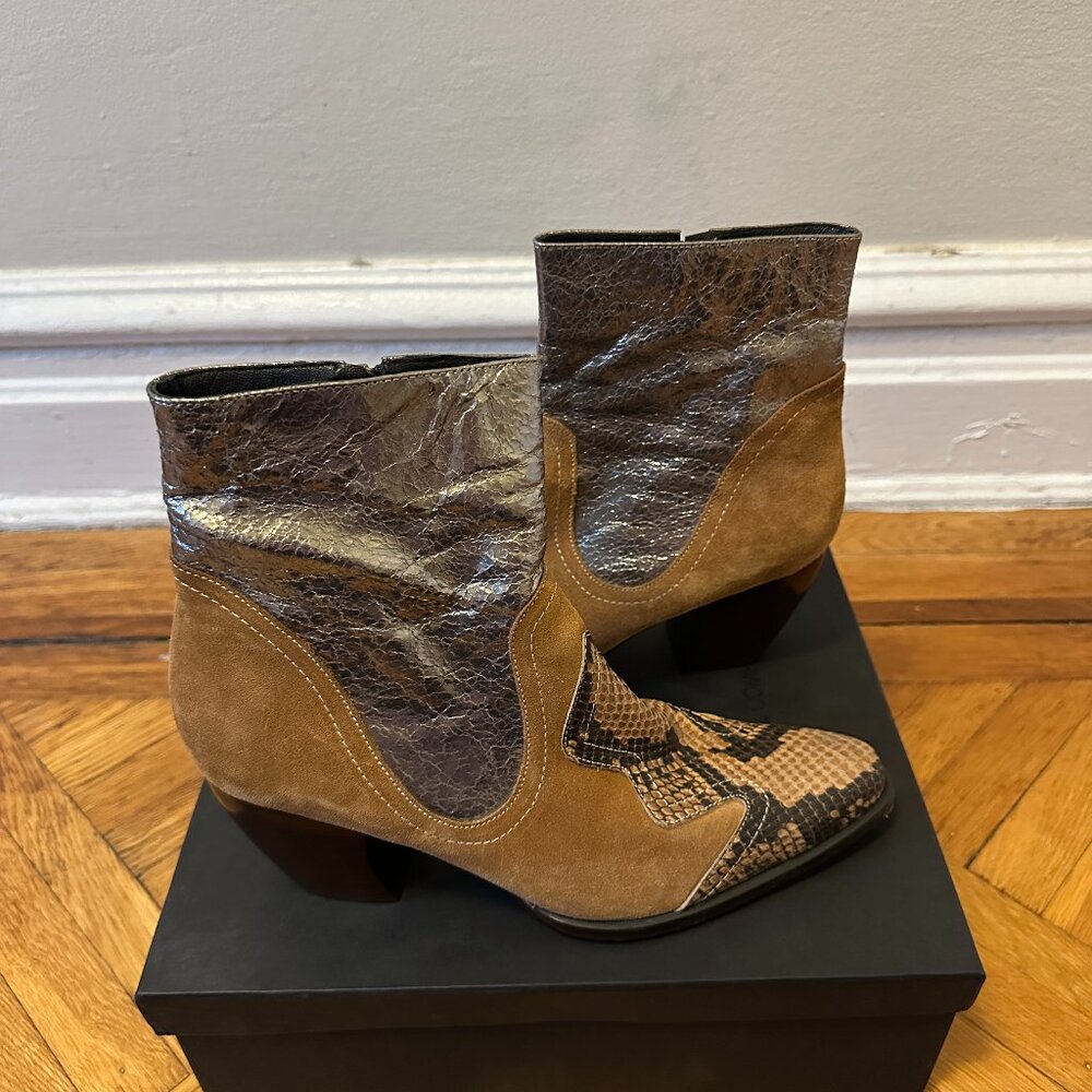 Rachel Comey Winnie Boot Snake Print Suede Metallic Heeled Ankle Boot Wmns sz 10